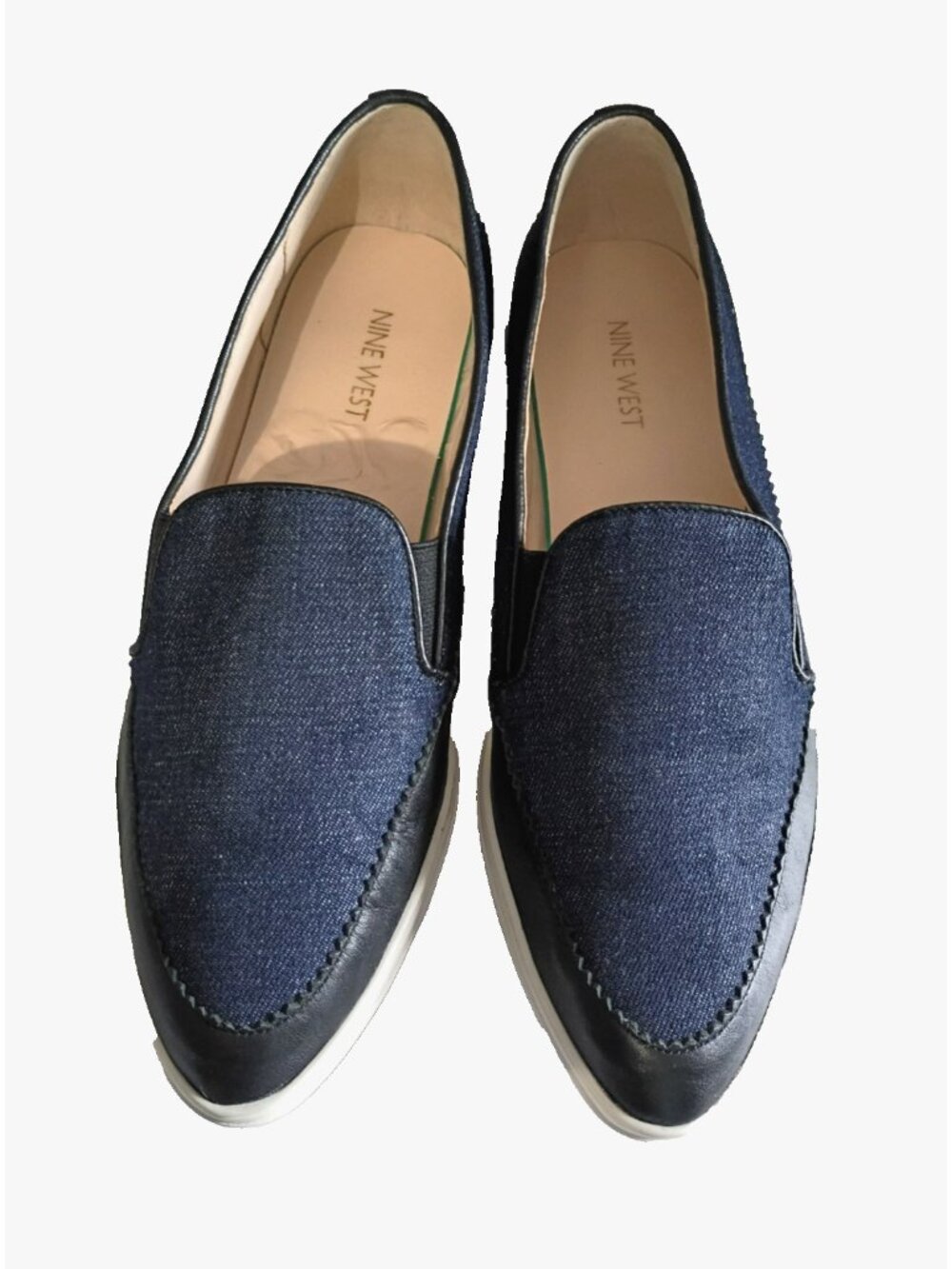 Nine West Women's Flats Sneakers Denim Stretch Textile Leather Blue - 10M